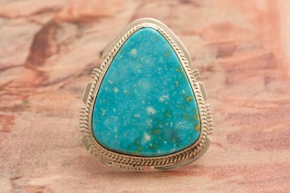 Genuine Kingman Turquoise Sterling Silver Navajo Ring